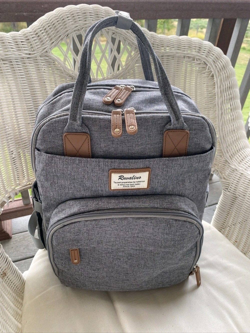 Ruvalino Diaper Bag + Changing Pad Gray Waterproof Travel Organization Backpack